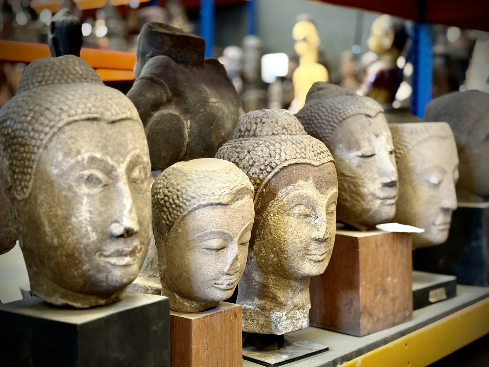 Weathered stone Buddha heads